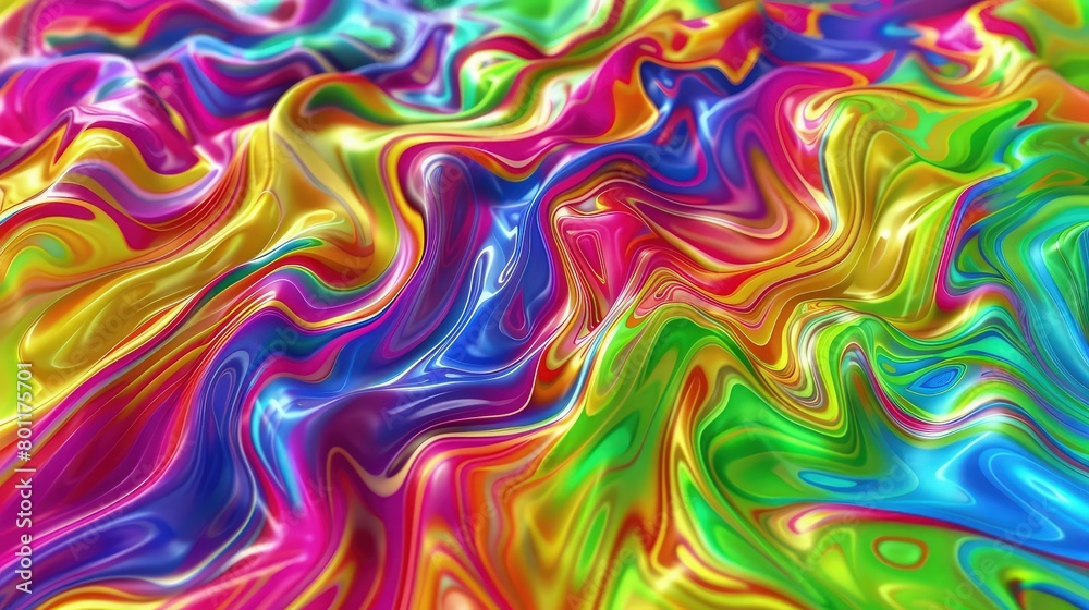 A dynamic scene of psychedelic liquid art, with thick swirls of rainbow colors that twist and turn, forming hypnotic patterns. 