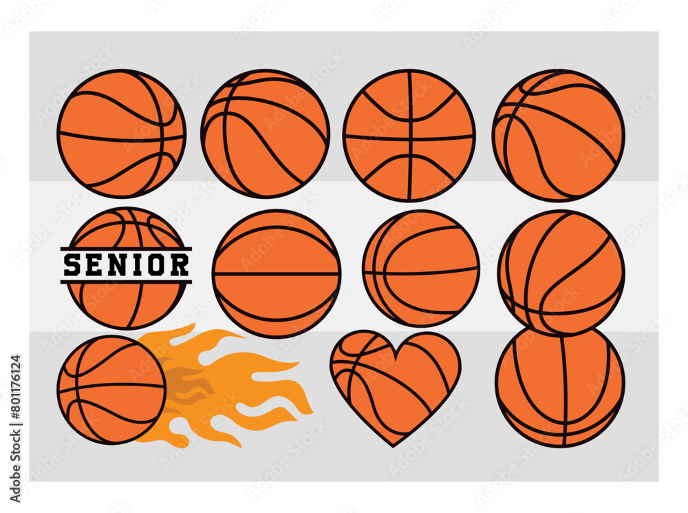 Basketball SVG Clipart Bundle, Basketball Silhouette, Sports Svg, Fire Basketball Clipart, Ball Svg, Basketball Png, Basketball Svg Images, Cut Files