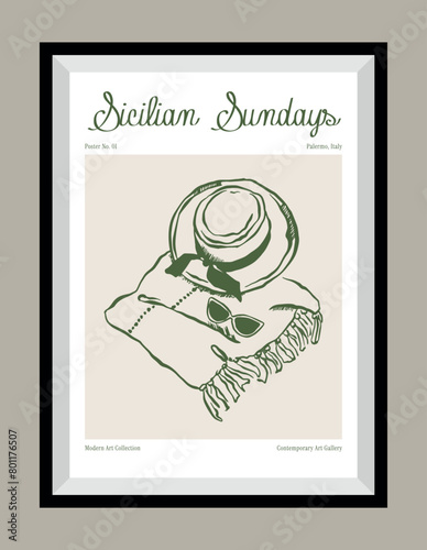 Minimal hand drawn vector dolce vita illustration with aesthetic quote in a poster frame. Matisse style illustrations.