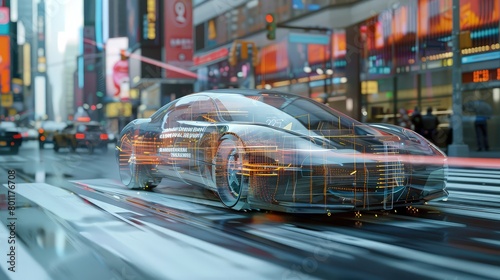 A futuristic car with a transparent front end, allowing an unprecedented view of its advanced navigation and sensor systems photo