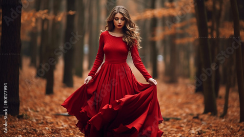  Free photo young woman in a beautiful red dress