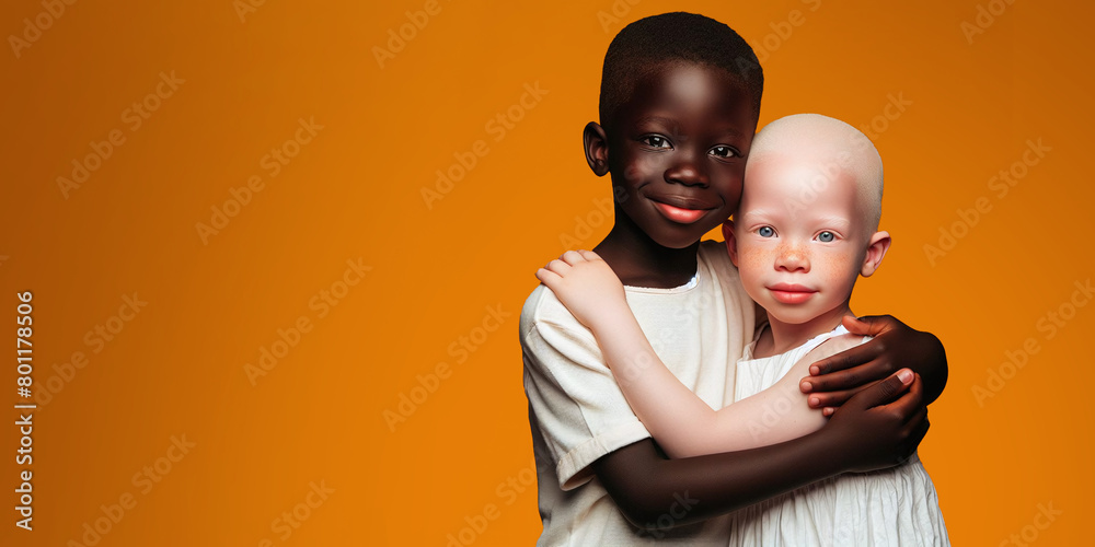 realistic photography of a beautiful black child and an albino child ...