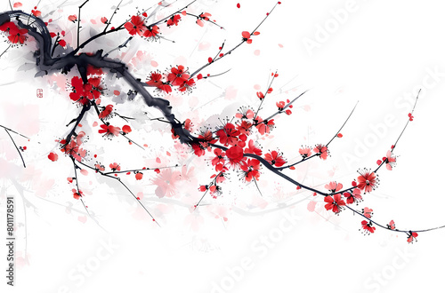 Plum blossom, plant, branch, Chinese style, illustration