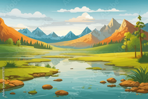 a swamp in the mountains illustration