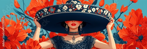 Latin woman wearing traditional Mexican dress. Mexican culture concept. Folkloric dance in Mexico. Cinco de Mayo. Hispanic heritage month