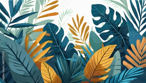 flat tropical leaves background for presentation
