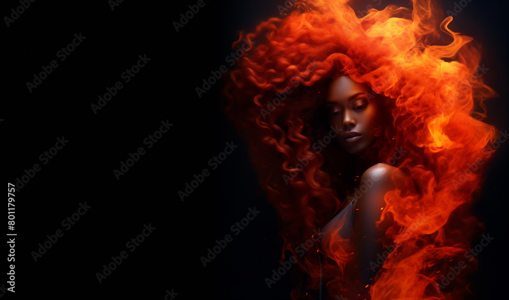 Flaming Beauty African American Woman Of Color. Supernatural Woman On 