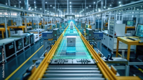 High-tech manufacturing line enhanced with digital twin solutions. Generative AI. photo