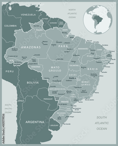 Brazil - detailed map with administrative divisions country. Vector illustration