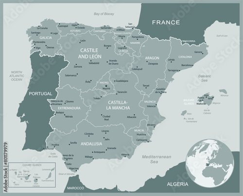 Spain - detailed map with administrative divisions country. Vector illustration