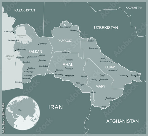 Turkmenistan - detailed map with administrative divisions country. Vector illustration