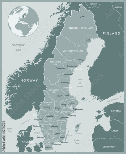 Sweden - detailed map with administrative divisions country. Vector illustration