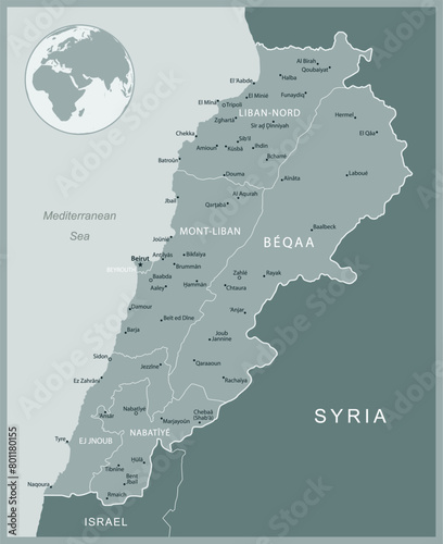 Lebanon - detailed map with administrative divisions country. Vector illustration