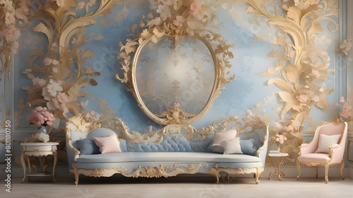 Elegant Wall Background with Beautiful Decoration, Stylish Wallpaper for Decorative Wall Backgrounds, Elegant Wallpaper Featuring Rococo Style for a Beautiful Background, A Beautiful Wall Decoration w