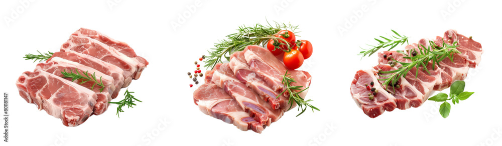 Cuts of raw meat, isolated on white. Includes beef, lamb, pork Cuts of raw meat, isolated on white. Includes beef, lamb, pork