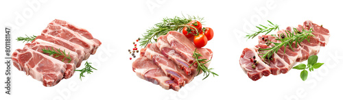 Cuts of raw meat, isolated on white. Includes beef, lamb, pork 