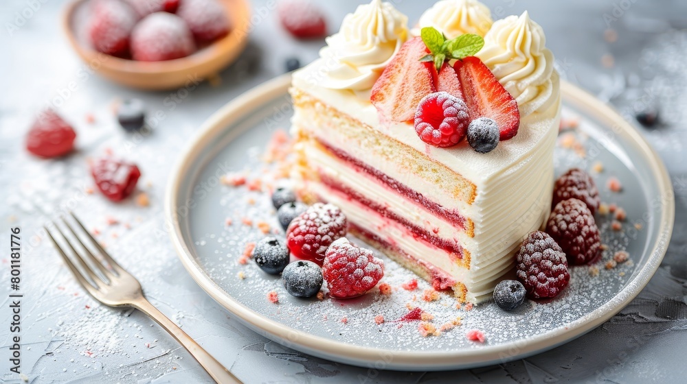 Scrumptious homemade strawberry sponge cake adorned with fresh berries and fluffy whipped cream Scrumptious homemade strawberry sponge cake adorned with fresh berries and fluffy whipped cream