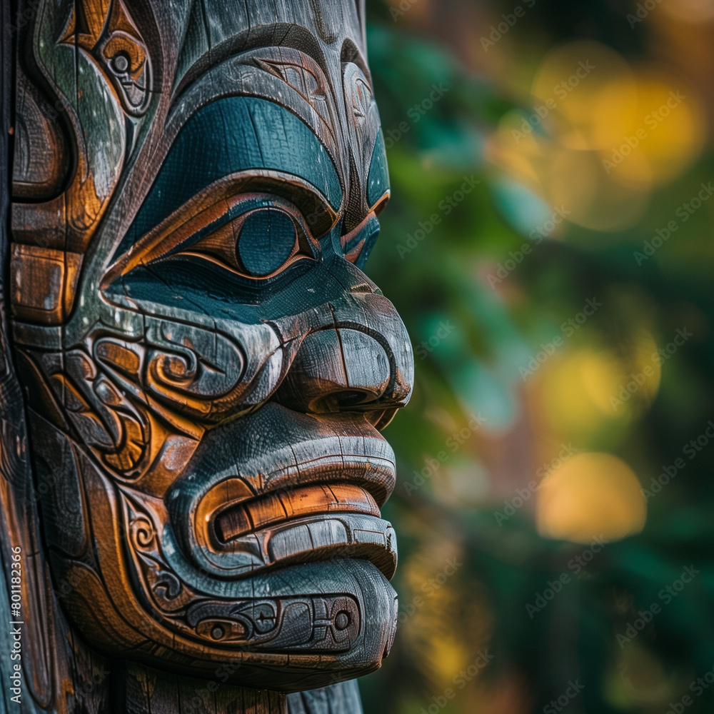 Native American Totem Close-up with Natural Background