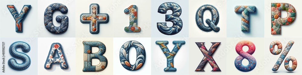 Naklejka premium Fabric patches lettering. AI generated illustration