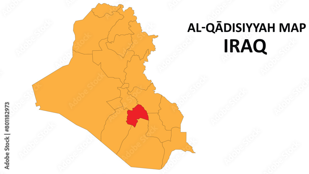 Al-Qādisiyyah Map is highlighted on the Iraq map with detailed state and region outlines.