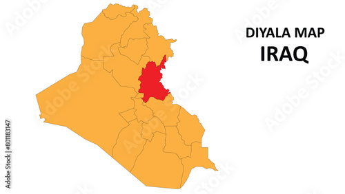 Bild auf Leinwand Diyala Map is highlighted on the Iraq map with detailed state and region outlines