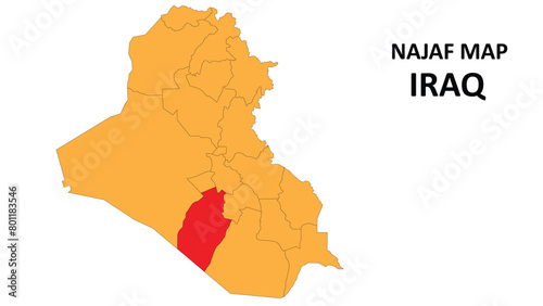 Bild auf Leinwand Najaf Map is highlighted on the Iraq map with detailed state and region outlines