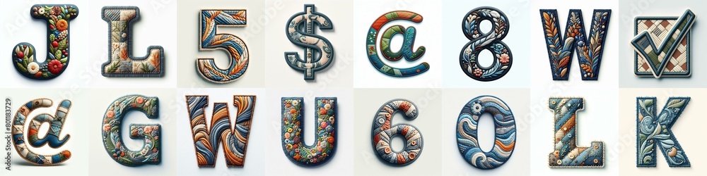 Fabric patches lettering. AI generated illustration Fabric patches lettering. AI generated illustration