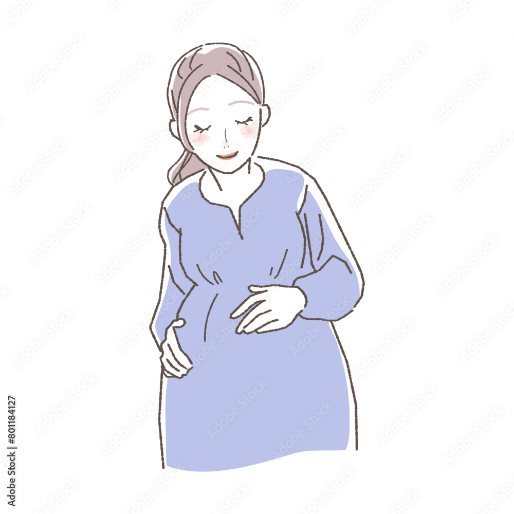 Illustration of pregnant woman touching her belly happily.
Illustration of pregnant woman touching her belly happily.