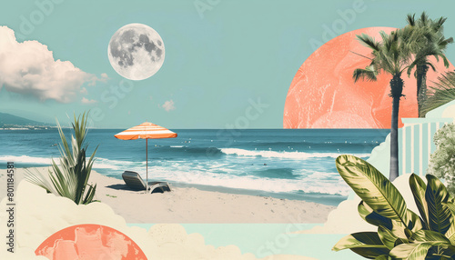 Summer vacation trendy paper collage art