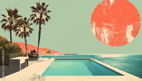 Summer vacation trendy paper collage art