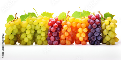 a group of different colored grapes are in one line and every group have their bunch