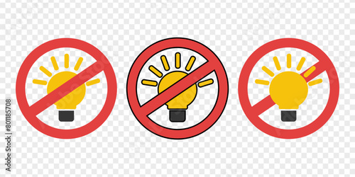 No switch on the light. Ban and prohibited symbol. No light lamp prohibition  photo