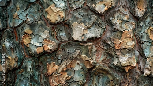 Close-up of intricate tree bark patterns radiating from an ancient woodland showcasing a rich tapestry of deep browns and greens cute photostock style 