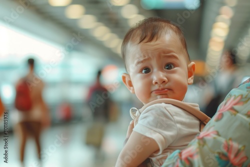 Crying baby in the airport and his family 