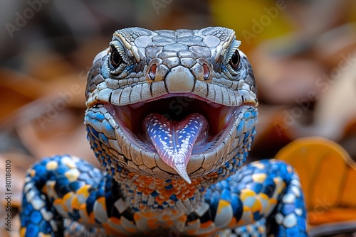 Blue-tongued Lizard: Displaying blue tongue while basking in sunlight, showcasing unique feature.