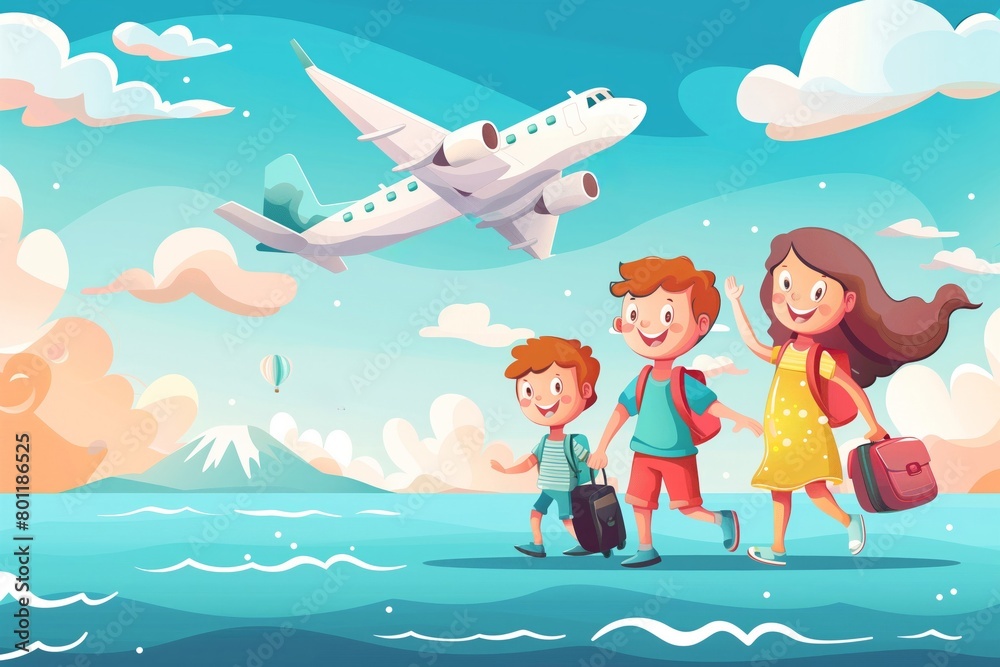 happy family is going to vacations in plane happy family is going to vacations in plane