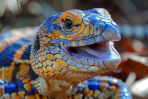 Blue-tongued Lizard: Displaying blue tongue while basking in sunlight, showcasing unique feature.