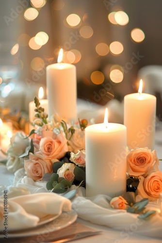 Elegant Candlelight Dinner Ambiance with Floral Decorations