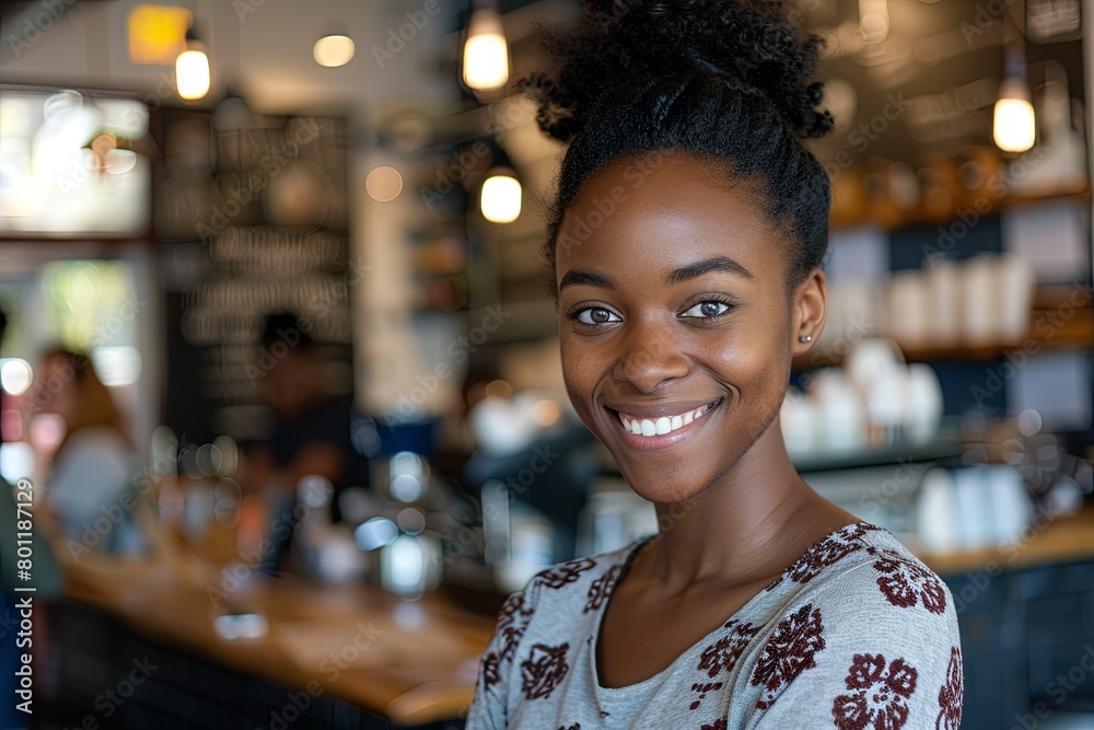 Smiling young African American woman in a bar Smiling young African American woman in a bar