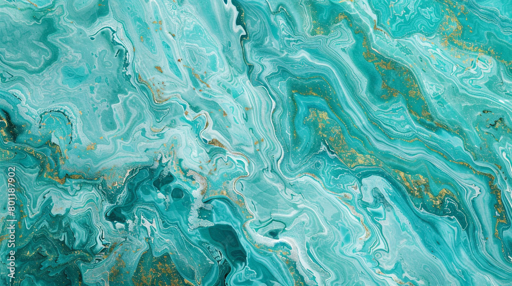 Vibrant turquoise marble texture with waves of aqua and green, reminiscent of tropical waters