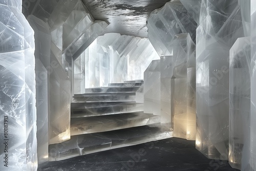 Scenic view of an ice-covered staircase and ice walls, AI-generated. photo