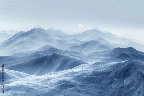 Snow-covered ocean with distant mountains and two figures in the background, AI-generated. © Wirestock