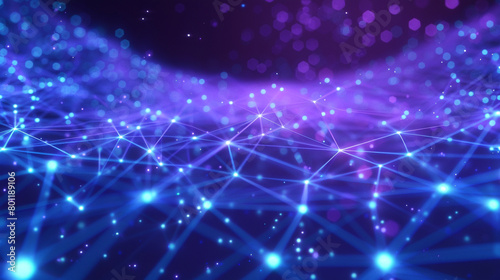 Neon blue networks over soft lavender, symbolizing technological tranquility.