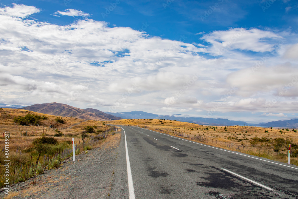 Fototapeta premium the highway in south island new zealand. the backgroud is southern alps mountains. 