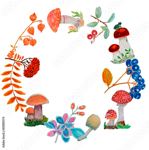 wreath of berries and mushrooms photo