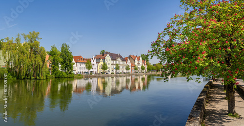 Uferpromenade an der Isar in der Stadt Landshut / Niederbayern Panorama photo