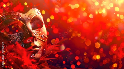 Elegant Venetian mask against a blurred, sparkling backdrop, suggesting celebration and mystique. Perfect for festive occasions. AI