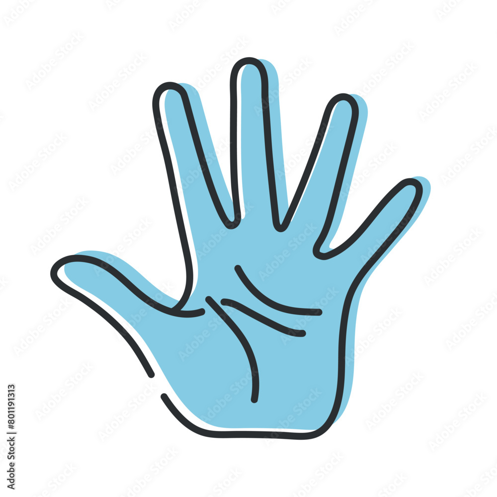 Raised human hand line icon. Open palm of a hand isolated on white background. Salute gesture. Vector illustration Raised human hand line icon. Open palm of a hand isolated on white background. Salute gesture. Vector illustration
