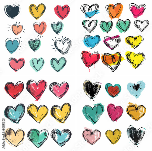 heart set draw ink stroke calligraphy romance valentine rough sketch doodle print wedding paint romantic graphic