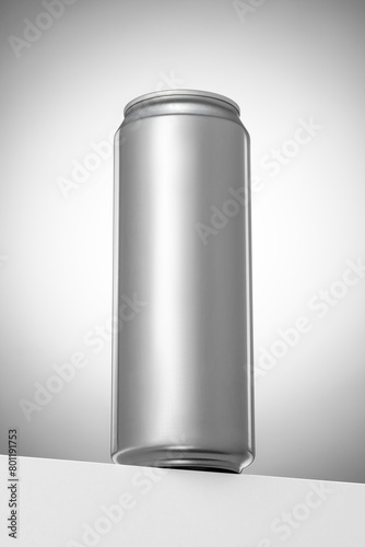500 ml clean aluminum beverage can on the border of table. Hero view. © Kuzmick